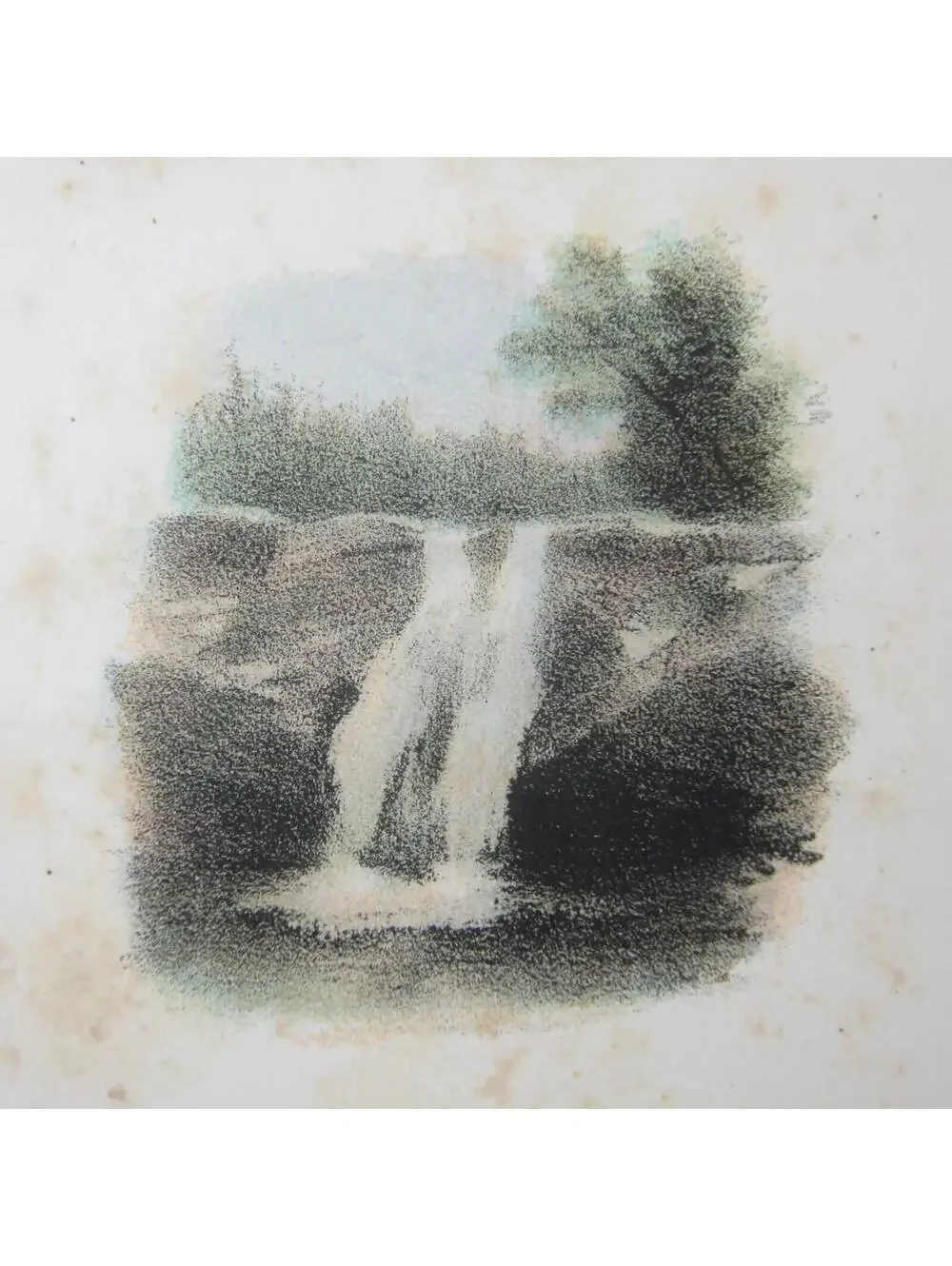 Color Lithograph Print Dianas Baths Waterfall North Conway New Hampshire Antique